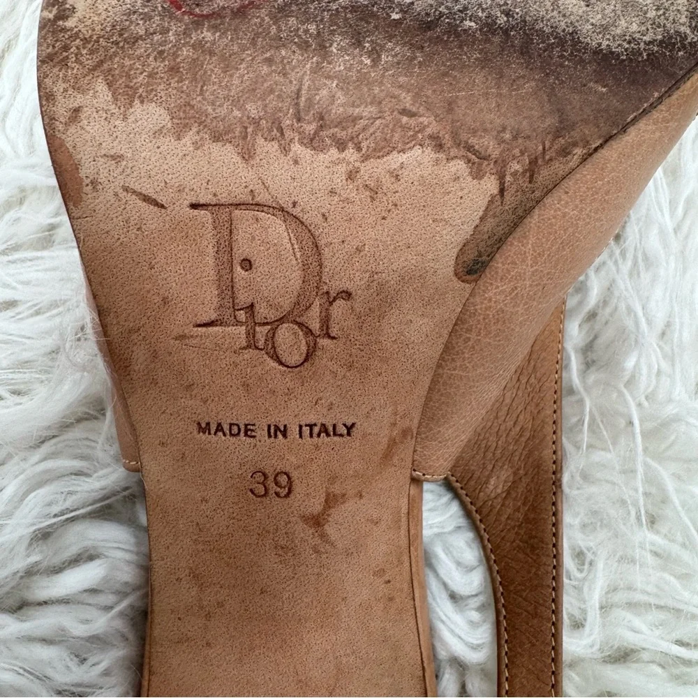Vintage Christian Dior Tan and Pink Heels with Ribbon Bow - Picture 7 of 14
